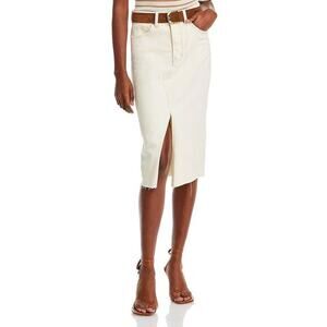 NWT Veronica Beard Breves Midi Denim Skirt US 8 White Ecru Front Slit Raw Hem